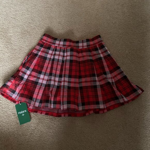 Halara Red Plaid High-Waisted Skirt - Picture 1 of 4